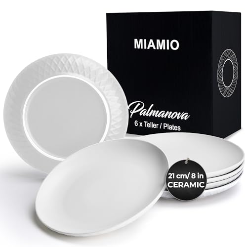 MIAMIO - 6er Geschirrset/Teller Set modern aus Keramik für 6 Personen - Palmanova Kollektion (Weiß, Kleine Teller (6x)) von MIAMIO
