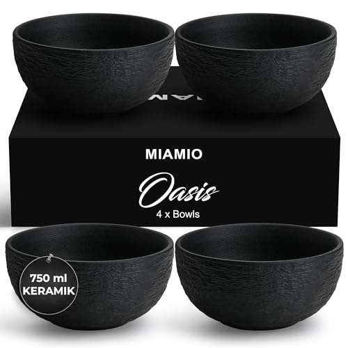 MIAMIO - 750 ml, Schüsseln/Bowl 4er Set, Salatschüsseln, Suppenschalen, Müslischüsseln, Servierschüsseln aus Keramik- mikrowellen-, spülmaschinen- und ofenfest - Oasis Kollektion von MIAMIO