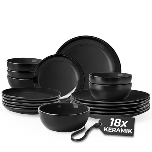 MIAMIO Geschirrset 6 Personen/Steingut Geschirr Set 18-teilig, Tafelservice Steingut, Schüssel- und Teller Set - Spülmaschinen- und Mikrowellenfest - Le Papillon Kollektion (18 Teile Set) von MIAMIO