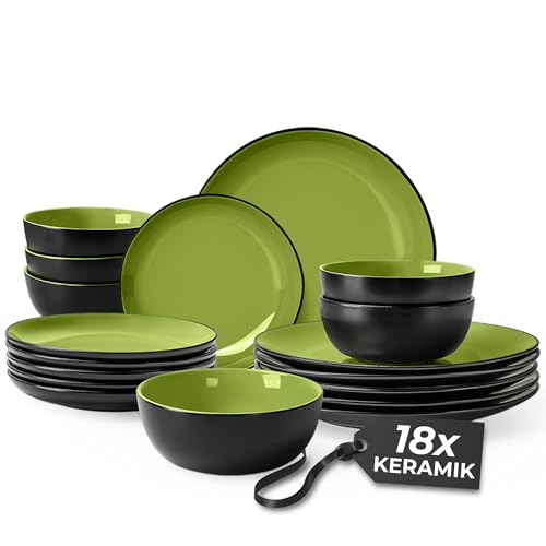 MIAMIO Geschirrset 6 Personen/Steingut Geschirr Set 18-teilig, Tafelservice Steingut, Schüssel- und Teller Set - Spülmaschinen- und Mikrowellenfest - Le Papillon Kollektion (18 Teile Set) von MIAMIO