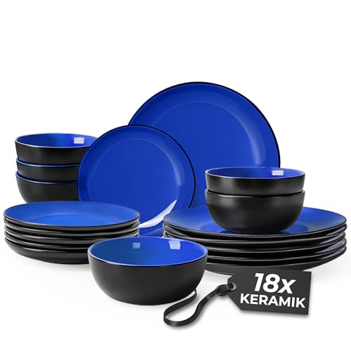 MIAMIO Geschirrset 6 Personen/Steingut Geschirr Set 18-teilig, Tafelservice Steingut, Schüssel- und Teller Set - Spülmaschinen- und Mikrowellenfest - Le Papillon Kollektion (18 Teile Set) von MIAMIO