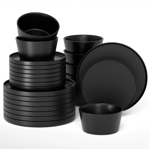 MIAMIO – Geschirrset 8 Personen / 24-teiliges Steingut modern/Tafelservice – Spülmaschinen- und Mikrowellenfest - Luxe Kollektion (Schwarz, Geschirrset (24x)) von MIAMIO