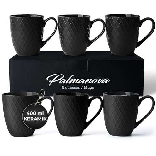 MIAMIO – 6 x 400 ml – Kaffeetassen Set/Becher – Moderne Keramik Tasse Matt – Kaffeetasse groß – Palmanova Kollektion (Schwarz) von MIAMIO