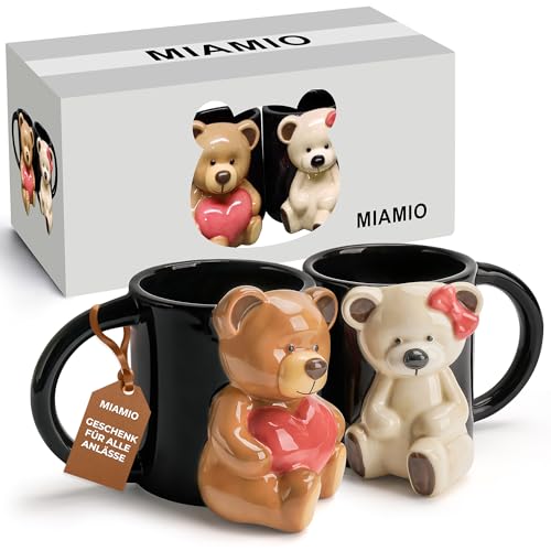 MIAMIO - Bär Keramik Tasse 350 ml / 3D Becher Tier für Kaffee und Tee Liebhaber, Cute Bär Mug, Couple Geschenke für Geburtstag/Weihnachten, Geschenke für Frauen und Geschenke für Männer von MIAMIO