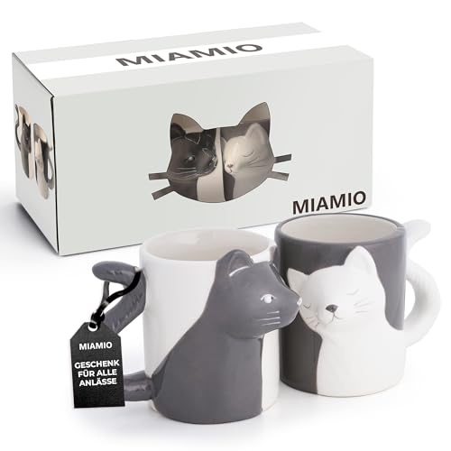 MIAMIO – Kaffeetassen/Küssende Katzen Tassen Set/Katzen Liebhaber Geschenke für Frauen und Männer, Signature Collection (350 ml) (Katzen), Keramik von MIAMIO