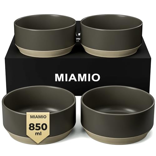 MIAMIO – Schüssel Set 4er / große Müslischalen Keramik (850 ml) Set für 4 Personen/Bowl für Ramen, Müsli, Salat – Spülmaschinen- und Mikrowellengeeignet – Sierra Kollektion (Dunkel, Schalen (4x)) von MIAMIO