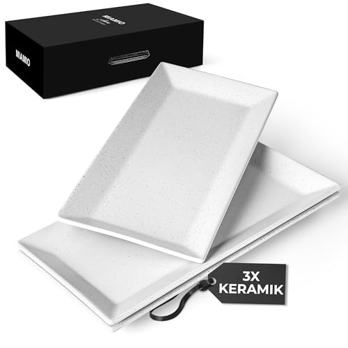 MIAMIO - Servierplatte 3er-Set/Serviertablett rechteckig/Servierteller für Kuchen, Snacks, Sushi Set, Buffet - Mikrowellen- und Spülmaschinenfest - Aura Kollektion (30 x 15 cm) von MIAMIO