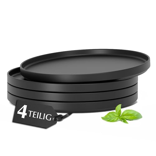 MIAMIO – Teller Set 4 Personen/Keramik Geschirr 4er Set, Steingut Tafelservice Modern, Spülmaschinen- und Mikrowellenfest – Luxe Kollektion (Schwarz, Große Teller (4x)) von MIAMIO