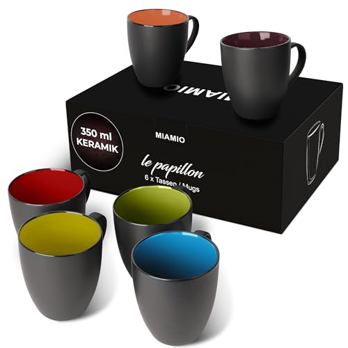 MIAMIO - 6 x 350 ml Kaffeetassen/Kaffeebecher Set - Tassen Set 6er Modern - Le Papillon Kollektion (Bunt) von MIAMIO
