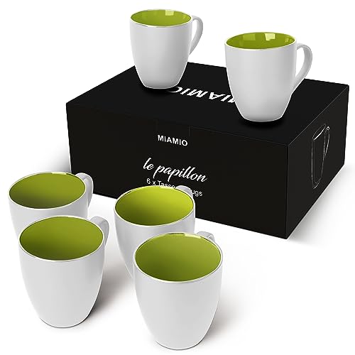 MIAMIO – 6 x 350 ml Kaffeetassen/Kaffeebecher Set - Le Papillon Kollektion (Grün) von MIAMIO