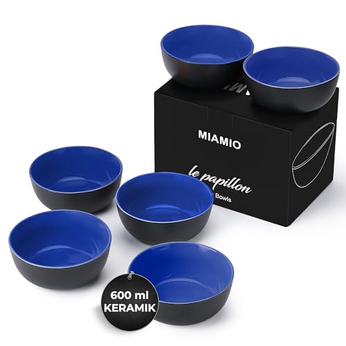 MIAMIO - Müslischalen Set 6 x 600 ml - Obstschalen, Salatschüsseln, Suppenschalen groß, Schüssel Set - Le Papillon Kollektion (Blau) von MIAMIO
