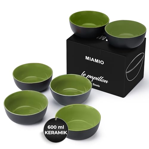 MIAMIO - Müslischalen Set 6 x 600 ml - Obstschalen, Salatschüsseln, Suppenschalen groß, Schüssel Set - Le Papillon Kollektion (Grün) von MIAMIO