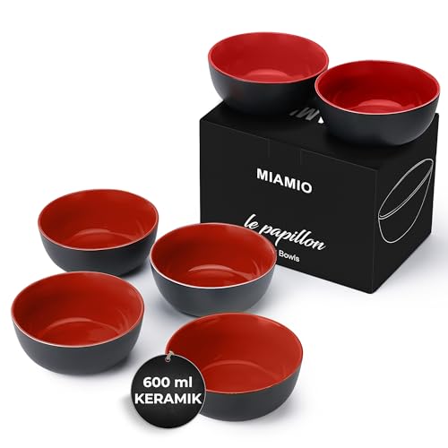 MIAMIO - Müslischalen Set 6 x 600 ml - Obstschalen, Salatschüsseln, Suppenschalen groß, Schüssel Set - Le Papillon Kollektion (Rot) von MIAMIO