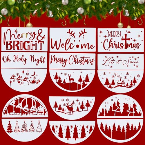 15-Weihnachtsvorlagen zum Malen wiederverwendbarer Frohe Weihnachten Vorlagen, Türhänger, Zeichen, Türmatten, Fenstervorlagen von MIANRUII
