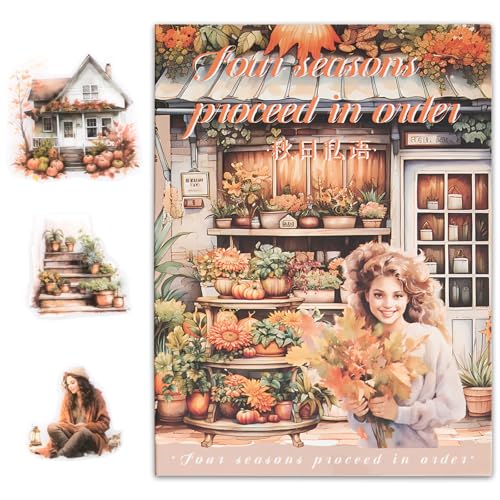 MIANRUII 20 Seiten PET Scrapbook Ästhetische Vintage Aufkleber, 100+ Journal Scrapbooking Papier Zubehör für Junk Magazine Winter Themed Scrapbooking Aufkleber (Herbst) von MIANRUII