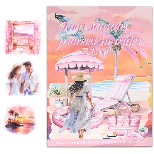 MIANRUII 20 Seiten PET Scrapbook Ästhetische Vintage Aufkleber, 100+ Journal Scrapbooking Papier Zubehör für Junk Magazine Winter Themed Scrapbooking Aufkleber (Sommer) von MIANRUII