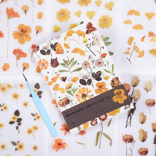 400PCS Pflanze und Blume Scrapbook Aufkleber Set Retro Blumen Herbst Ahorn Blatt Transparent Wasserdichte Aufkleber Buch Verwendet für Scrapbook Supplies Ästhetik Mülltagebuch Handwerk 20 Seiten von MIANRUII