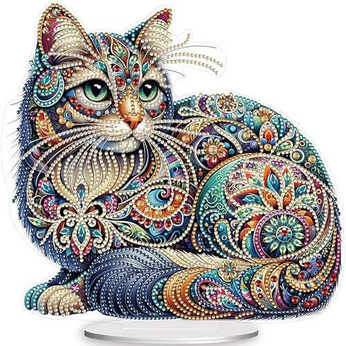MIANRUII Diamant Malerei Desktop Dekoration - Diamant Art Cat Dekorativer Tischständer mit komplizierten Strassmustern, Premium Home Decor für Wohnzimmer, Schlafzimmer und Büros von MIANRUII