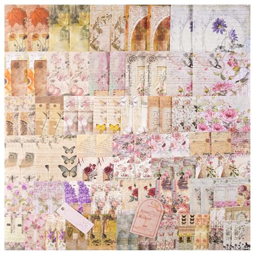 100 Stück Vintage Floral Scrapbook Papier Journal Aufkleber Sortiment Set, Material Papier Memo Junk Journaling Zubehör für Bullet Journaling Vintage Crafts Planner Collage Karte Alben von MIANRUII