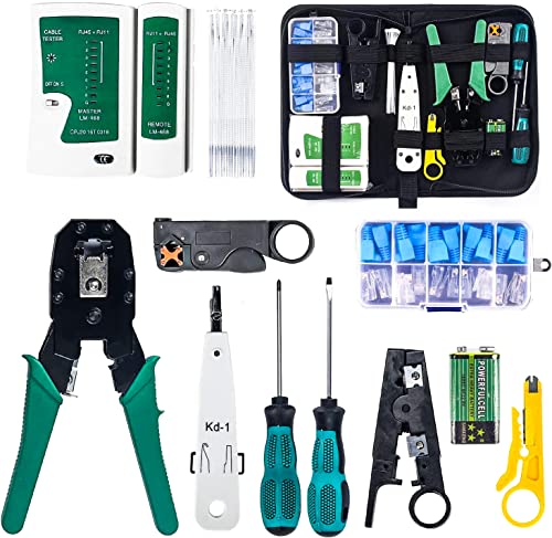 MIAOKE Netzwerk Werkzeug Set, Netzwerk Reparaturwerkzeuge mit Abisolierzange, Professionelles Netzwerk Kabeltester Kit für Haushalt, Fabrik & Computer Wartung inkl. LAN Kabel Tester von MIAOKE