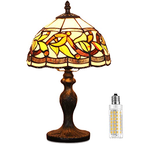 MIAOKE Stained Glass Lamp Style Tischlampe, VintageTischlampe Handcraft Glasmalerei Lampenschirm Tischlampen für Schlafzimmer Nachttischlampe Arbeitszimmer Office(Yellow) von MIAOKE