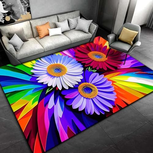 MIAOKEJIA 3D Bunte Gänseblümchen Blumen geeignet für Wohnzimmer Bereich Teppiche dekorative Boden Teppich Jubiläumsgeschenk Matte von MIAOKEJIA