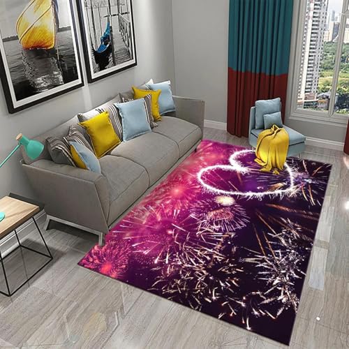 MIAOKEJIA 3D Liebe Feuerwerk Teppich Moderne Kunst Wohndekoration Wohnzimmer Schlafzimmer Restaurant Badezimmer rutschfeste Bodenmatte von MIAOKEJIA