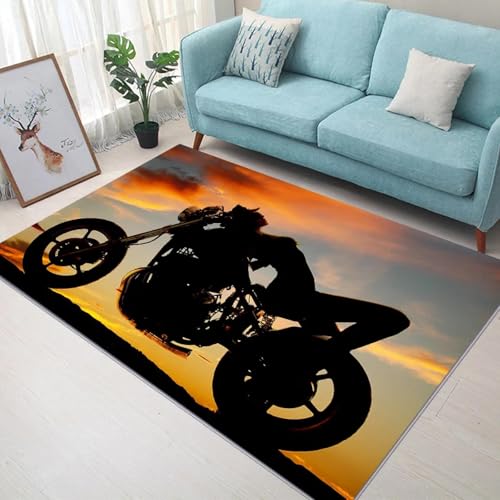 MIAOKEJIA 3D-Motorrad-Mädchen-Muster Wohnzimmer Küche Schlafzimmer Teppich Badezimmer rutschfeste Bereich Matte Cool Flur Teppich von MIAOKEJIA