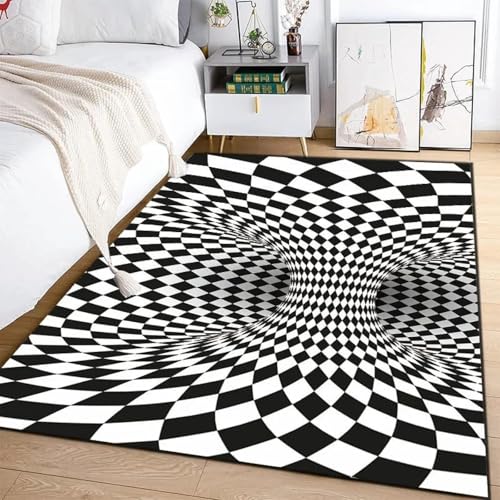 MIAOKEJIA 3D Schwarz-Weiß-Visual-Tunnel Schlafzimmer Wohnzimmer Teppich Kinderzimmer Fußballmatte Bodenmatte Heimdekoration Rutschfester Teppich von MIAOKEJIA