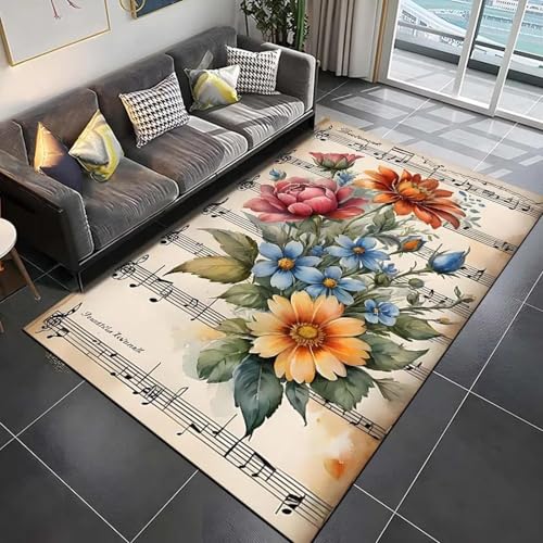 MIAOKEJIA Retro Musiknote Blume Küche Badezimmer rutschfeste Fußmatte Wohnzimmer Schlafzimmer Balkon Teppich Kinder Krabbelteppich von MIAOKEJIA