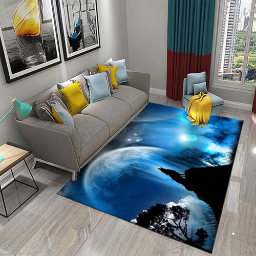 MIAOKEJIA Tier Wolf Nachthimmel Pflanze Teppich Wohnzimmer Schlafzimmer Teppich Badezimmer Eingangstür Anti-Rutsch-Matte Erkerfenster Bereich Matte von MIAOKEJIA