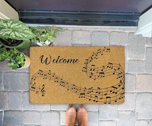 MIAOMANSENSTORE Fußmatte innen außen, Musiknoten, Willkommen, lustig, Outdoor-Kokosmatten, Geschenk, 40 x 60 cm, Schwarz, Rutschfest, Wasser abweisend von MIAOMANSENSTORE