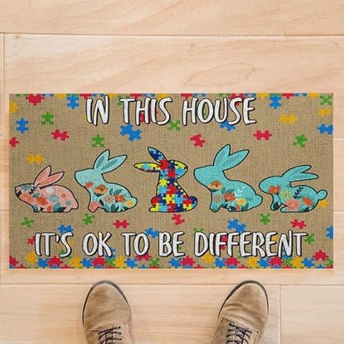 MIAOMANSENSTORE Fußmatte innen außen fussmatte Autism Funny In This House It's Ok to Be Different Fußmatte, Autism Awareness Support Home Dekorative Willkommens-Fußmatte Deko Wohnzimmer von MIAOMANSENSTORE