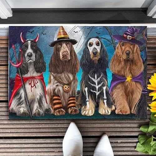 MIAOMANSENSTORE Fußmatte innen außen fussmatte Cocker Spaniel Hund Happy Halloween Day Fußmatte, Cocker Spaniel Hund Home Dekorative Willkommens-Fußmatte Deko Wohnzimmer von MIAOMANSENSTORE