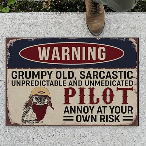MIAOMANSENSTORE Fußmatte innen außen fussmatte Fußmatte „Warning Pilot Annoy at Your Own Risk“, dekorative Willkommens-Fußmatte „Warning Owl Pilot Home“. Deko Wohnzimmer von MIAOMANSENSTORE