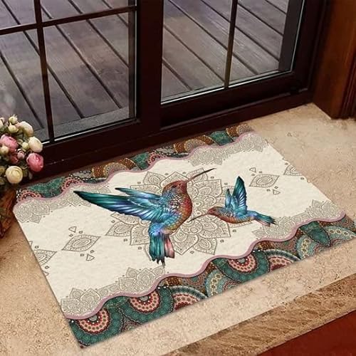 MIAOMANSENSTORE Fußmatte innen außen fussmatte Kolibri-Mandala-Fußmatte für den Innen- und Außenbereich, dekorative Willkommens-Fußmatte für Kolibri-Liebhaber Deko Wohnzimmer von MIAOMANSENSTORE