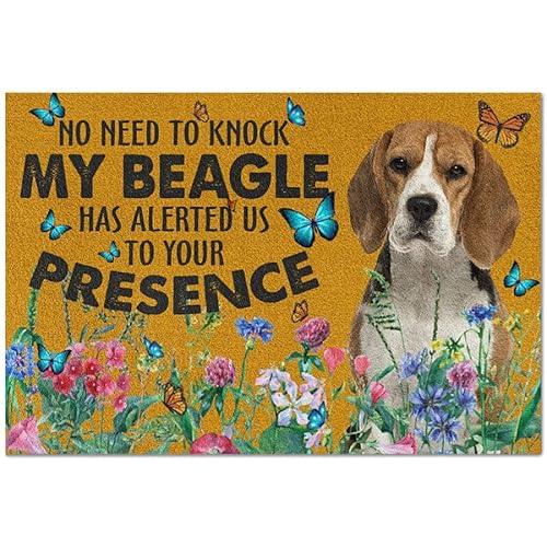 MIAOMANSENSTORE Fußmatte innen außen fussmatte No Need to Knock My Beagle Dog Fußmatte, Beagle Dog Flowers Welcome Home Fußmatte Deko Wohnzimmer, TTha-4760 von MIAOMANSENSTORE