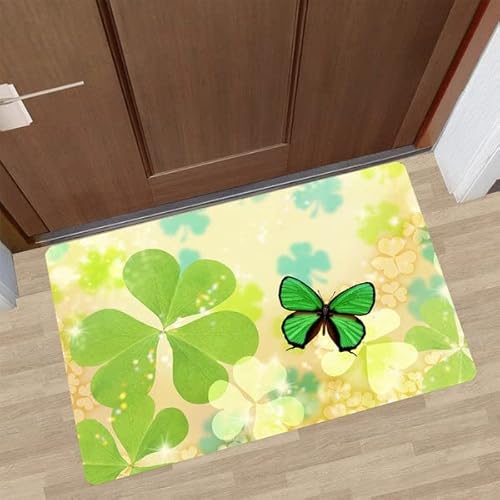 MIAOMANSENSTORE Fußmatte innen außen fussmatte Schmetterlingsgrüne Farbe mit 4-blättrigem Kleeblatt-Fußmatte, dekorative Willkommens-Fußmatte für Schmetterlingsliebhaber Deko Wohnzimmer von MIAOMANSENSTORE