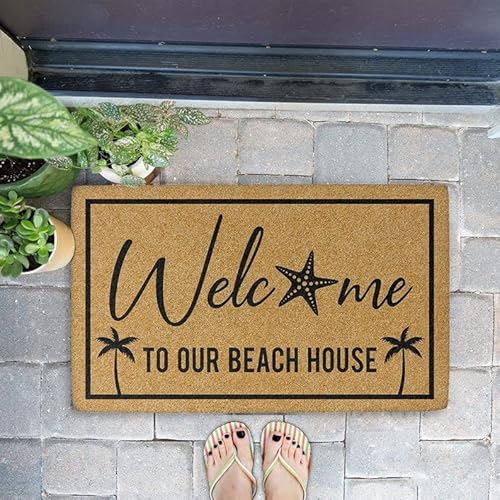 MIAOMANSENSTORE Fußmatte innen außen fussmatte Willkommen in unserer Strandhaus-Sommer-Fußmatte, Sommer-Willkommensmatte, Sommer-Haustürmatte, Strandhaus-Fußmatte Deko Wohnzimmer von MIAOMANSENSTORE