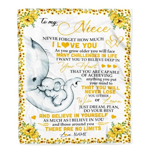 MIAOMANSENSTORE Personalisiert für Meine Nichte, ich Liebe Dich von Tante, Tante, Onkel, Sonnenblume, Elefant, Nichte, Geburtstag, Weihnachten, Thanksgiving, Abschluss, personalisierte Fleecedecke MIAOMANSENSTORE Personalisiert für Meine Nichte, ich Liebe Dich von Tante, Tante, Onkel, Sonnenblume, Elefant, Nichte, Geburtstag, Weihnachten, Thanksgiving, Abschluss, personalisierte Fleecedecke von MIAOMANSENSTORE