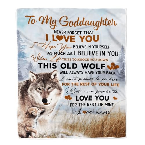 MIAOMANSENSTORE Personalisiert für Meine Patentochter Decke von Patin Vergiss nie, DASS ich Dich Liebe Wolf Patentochter Geburtstag Weihnachten Personalisierte Bett Fleece Decke von MIAOMANSENSTORE