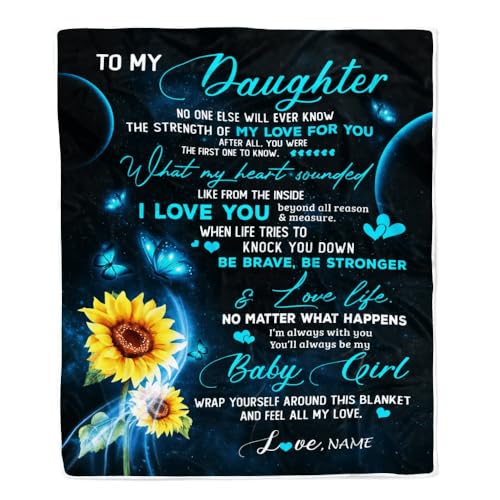 MIAOMANSENSTORE Personalisiert für Meine Tochter Decke von Mama Mutter Papa Sonnenblume Schmetterling Meine Liebe für Dich Tochter Geburtstag Weihnachten Personalisierte Bett Fleece Decke von MIAOMANSENSTORE
