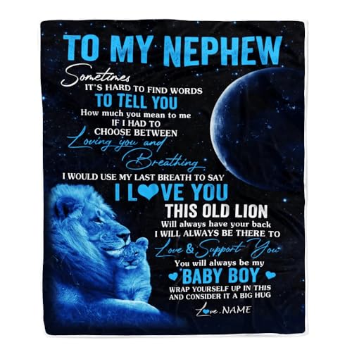 MIAOMANSENSTORE Personalisiert für Meinen Neffen Decke von Onkel Ich Liebe Dich diesen Alten Löwen Neffen Geburtstag Graduierung Weihnachten personalisierte Bett Fleece Decke von MIAOMANSENSTORE