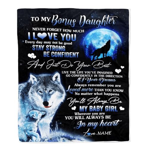 MIAOMANSENSTORE Personalisierte Decke für Meine Bonus-Tochter von Stiefmutter Wolf. Vergiss nie, wie sehr ich Dich Liebe. Stieftochter. Geburtstag. Weihnachten. Personalisierte Fleecedecke. MIAOMANSENSTORE Personalisierte Decke für Meine Bonus-Tochter von Stiefmutter Wolf. Vergiss nie, wie sehr ich Dich Liebe. Stieftochter. Geburtstag. Weihnachten. Personalisierte Fleecedecke. von MIAOMANSENSTORE