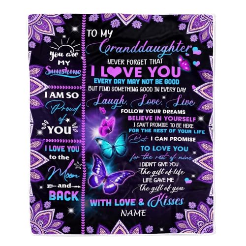 MIAOMANSENSTORE Personalisierte Decke für Meine Enkelin von Oma und Opa. Vergiss nie, DASS ich Dich Liebe. Bufterfly Fleecedecke für Enkelin zum Geburtstag und zu Weihnachten von MIAOMANSENSTORE