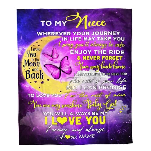 MIAOMANSENSTORE Personalisierte Decke für Meine Nichte, von Tante, Tante, Onkel, Du bis zum Mond und zurück, Schmetterling, Nichte, Geburtstag, Weihnachten, personalisierte Fleecedecke MIAOMANSENSTORE Personalisierte Decke für Meine Nichte, von Tante, Tante, Onkel, Du bis zum Mond und zurück, Schmetterling, Nichte, Geburtstag, Weihnachten, personalisierte Fleecedecke von MIAOMANSENSTORE