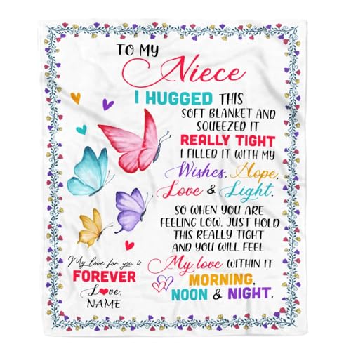 MIAOMANSENSTORE Personalisierte Decke für Meine Nichte von Onkel Tante Butterfly Ich umarme Diese weiche Decke Nichte Geburtstag Weihnachten Personalisierte Bettdecke Fleecedecke von MIAOMANSENSTORE