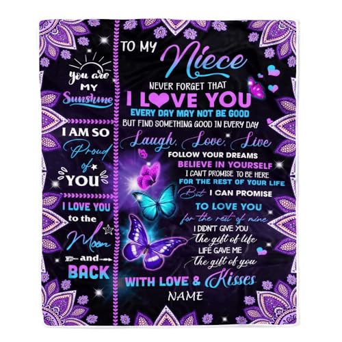 MIAOMANSENSTORE Personalisierte Decke für Meine Nichte von Onkel und Tante, vergiss nie, DASS ich Dich Liebe, Bufterfly, personalisierte Fleecedecke für Nichte, Geburtstag, Weihnachten MIAOMANSENSTORE Personalisierte Decke für Meine Nichte von Onkel und Tante, vergiss nie, DASS ich Dich Liebe, Bufterfly, personalisierte Fleecedecke für Nichte, Geburtstag, Weihnachten von MIAOMANSENSTORE