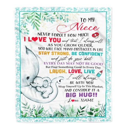 MIAOMANSENSTORE Personalisierte Decke für Meine Nichte von Tante, Tante, vergiss nie, ich Liebe Dich, Elefantenmädchen, Nichte, Geburtstag, Weihnachten, personalisierte Fleecedecke MIAOMANSENSTORE Personalisierte Decke für Meine Nichte von Tante, Tante, vergiss nie, ich Liebe Dich, Elefantenmädchen, Nichte, Geburtstag, Weihnachten, personalisierte Fleecedecke von MIAOMANSENSTORE