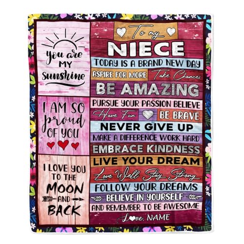 MIAOMANSENSTORE Personalisierte Decke für Meine Nichte von Tante Onkel Never Give Up Live Your Dream Pink Wood Nichte Geburtstag Abschluss Weihnachten Personalisierte Fleecedecke von MIAOMANSENSTORE